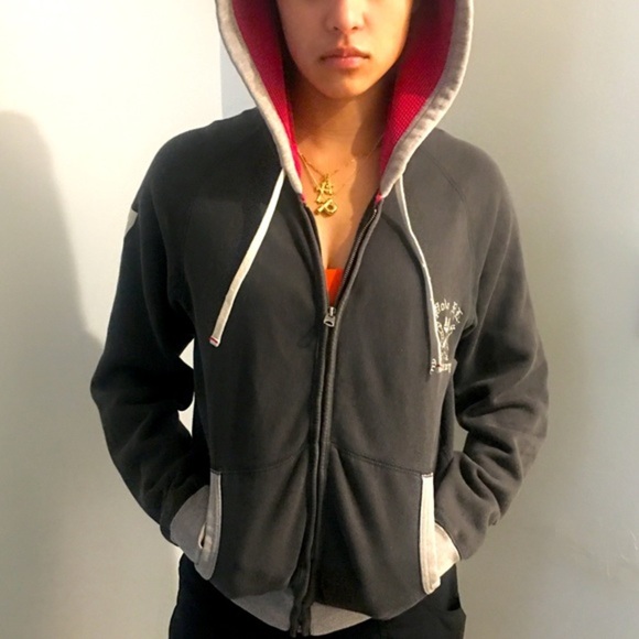 POLO SPORT Ralph Lauren Gray Red Waffle Hood Zip Sweatshirt M Small or W Medium - Picture 1 of 9